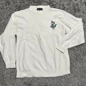 Cottage Core 90s Vintage White Embroidered Sweater Size L